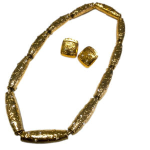 VTG 70s Butler Gold Tone & Swarovski Crystal Statement Necklace & Earrings Set